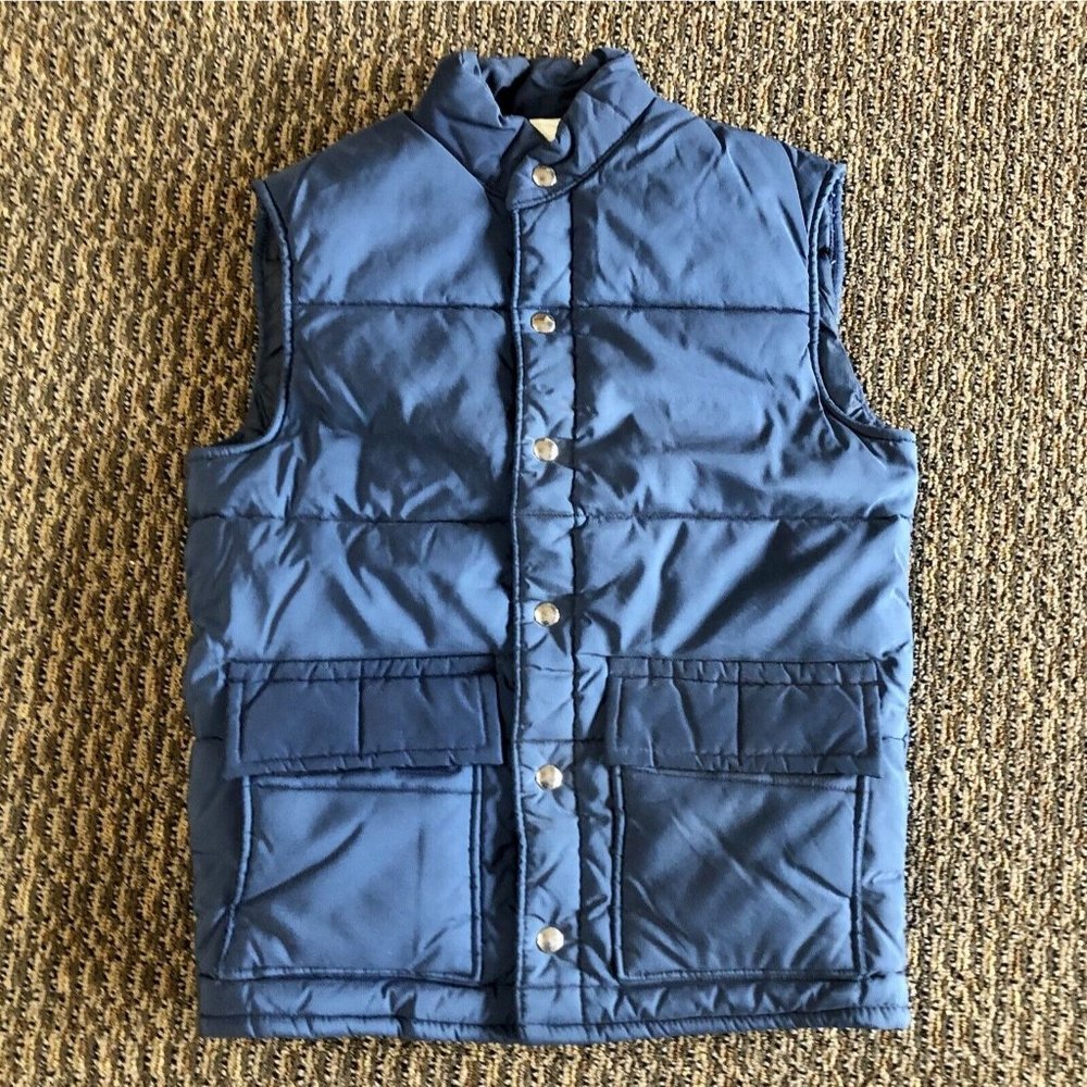 Vintage Puffer Vest Mens S Used Blue Insulated - Picture 3 of 9